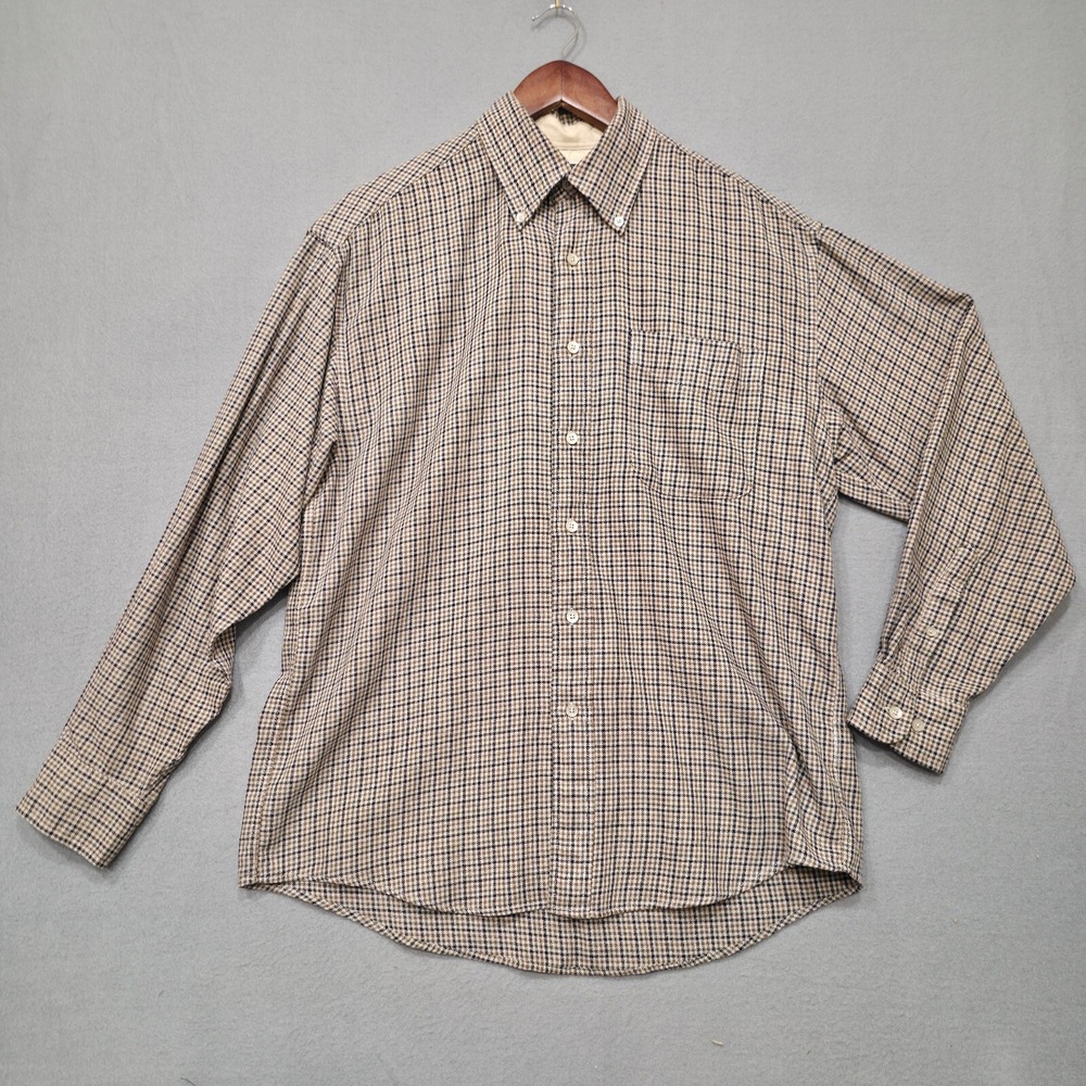 Haggar Forever New Mens Brown Check Long Sleeve Button Up Shirt Size Medium